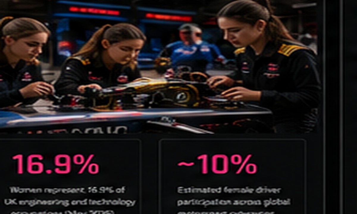 Illustration of girls taking part in a motorsport engineering activity